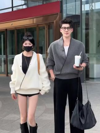 cleanfit 白色 V 领毛衣男款秋季软糯慵懒风针织衫高级感情侣毛线衣