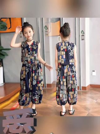 女童夏装套装2025新款无袖上衣儿童灯笼裤中大童印花两件套洋气 #好物分享#热门#好东西
