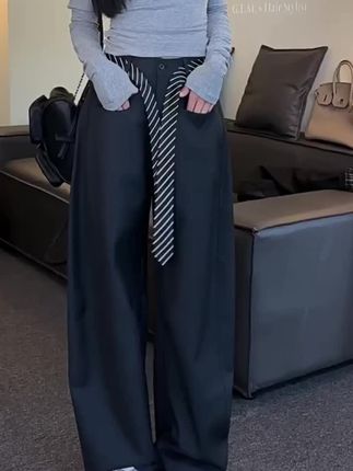设计感百搭弯刀阔腿裤女秋季新款高腰宽松休闲裤西装裤长裤子
