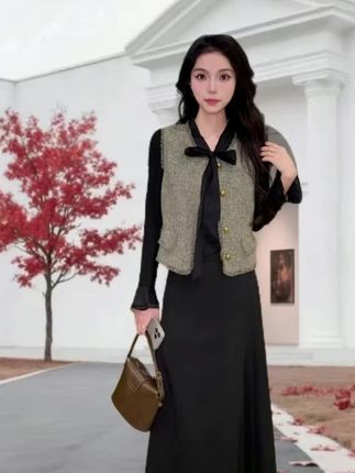 #秋款穿搭#高腰马甲裤裙三件套#时尚洋气减龄穿搭 #显瘦穿搭