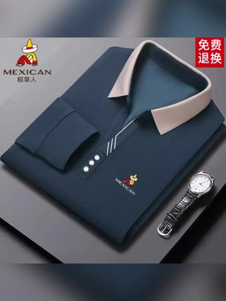 Mexican/稻草人男士POLO衫春秋季商务翻领长袖t恤宽松休闲上衣男#男士长袖 #polo衫穿搭 #男士polo衫推荐 #休闲长袖 #长袖T恤