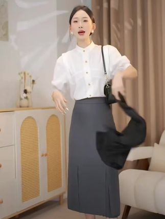 #西装半身裙女2025早秋新款中长款高腰显瘦气质开叉包臀裙高档时尚@DOU+上热门 @抖音小助手