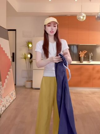 XVRV【夏上新】黄色亚麻八分裤薄款运动阔腿裤垂感遮肉休闲裤#阔腿裤推荐 #休闲百搭#好穿还显瘦的神裤推荐