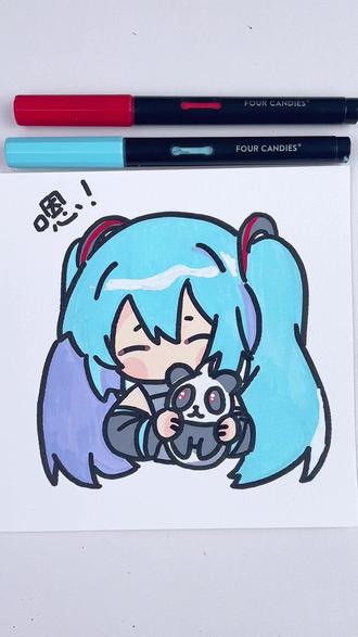 挑战100天成为绘画博主|初音未来 #四颗糖丙烯马克笔 #丙烯马克笔 #初音未来 #二次元 #画画