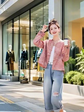 新中式国风提花短外套女2025春秋新款高级感复古气质刺绣短款上衣#高级感穿搭 #出街穿搭 #减龄气质 #时尚穿搭女装