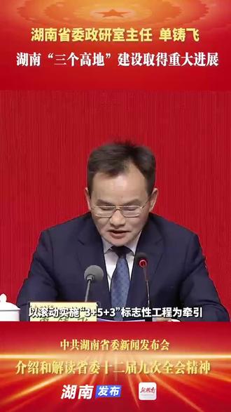 单铸飞:湖南“三个高地”建设取得重大进展