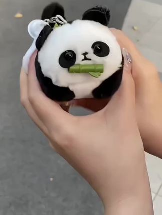 可爱熊猫钥匙扣铃铛拉绳摇尾巴公仔柔软小猫咪玩偶毛绒玩具礼物#萌宠小可爱 #毛绒玩具#毛绒公仔#挂件#礼物