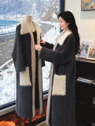 毛领过膝长款拼接毛毛高级感开衫毛衣秋冬宽松慵懒风外套加厚#宽松舒服穿搭 #秋冬穿搭配色指南 #服装饰品搭配 高级感穿搭#高品质穿搭