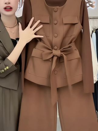 【纪朵研】8098# 三件套宽松显瘦遮肉时尚马甲外套阔腿裤套装女#高级感穿搭 #气质穿搭 #显瘦穿搭 #秋冬穿搭 #套装推荐