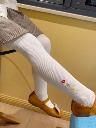 小花刺绣女童连裤袜春秋薄款宝宝连体袜裤白色儿童打底裤秋季外穿洋气 #儿童打底裤 #女童打底裤 #甜美百搭