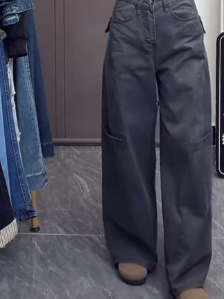 美式复古阔腿牛仔工装裤女秋季新款高腰宽松显瘦垂感直筒拖地裤子#美式牛仔裤 #阔腿牛仔裤 #秋季新款 #宽松直筒裤 #直筒拖地裤