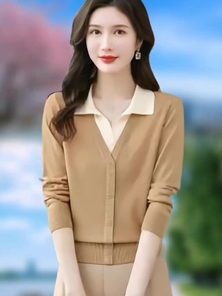 #假两件拼接针织衫 #秋冬穿搭 #美出高级感 #谁穿谁美 假两件针织打底毛衣女装秋装2025新款秋冬季洋气爆款百搭上衣