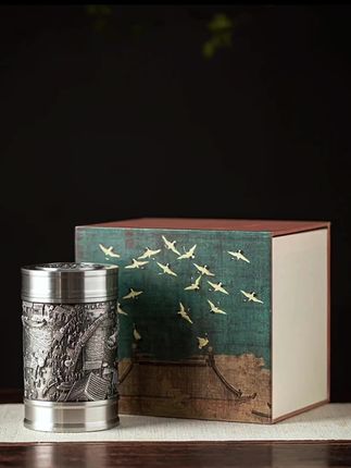 清明上河图纯锡茶叶罐高档复古原色茶仓大容量密封创意保鲜防潮罐#茶生活 #茶叶罐