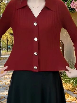 #无限回购的宝藏单品 POLO领精致扣纯色长袖针织衫上衣女春秋新款百搭减龄修身显瘦开衫#每日分享 #时尚气质穿搭 #减龄显瘦穿搭 #谁穿谁漂亮