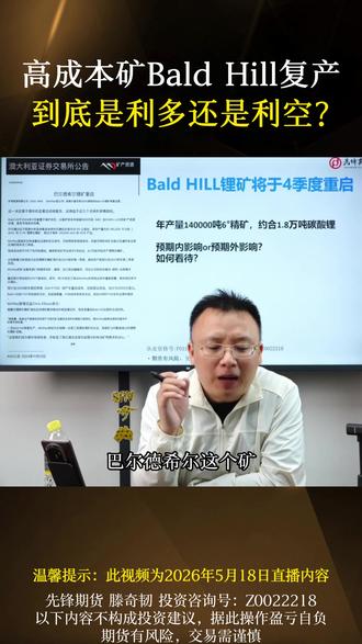 高成本矿Bald Hill复产 到底是利多还是利空? #期货