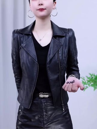 2025春秋新款时尚高腰皮衣女短款外套修身显瘦机车洋气皮夹克百搭#皮衣 #皮衣搭配 #皮衣女 #时尚潮流女装 #穿出自己的风格