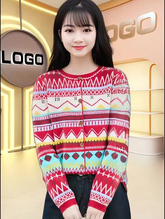 秋季穿搭#高级感穿搭#时尚女装#哥弟阿玛施正品#民族风圆领长袖#羊毛衫重工提花洋气百搭新款女装