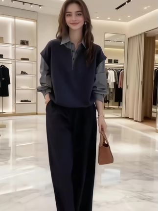 #秋季宽松休闲上衣#假两件拼接上衣#秋季穿搭来啦 #毫不费力地打开初秋穿搭