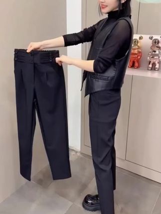 秋季新款黑色时尚设计感直筒西装大码女装高腰显瘦百搭休闲烟管裤#百搭休闲烟管裤#直筒西裤 #时尚洋气百搭 #显瘦显高显腿长 #早秋新款搭配