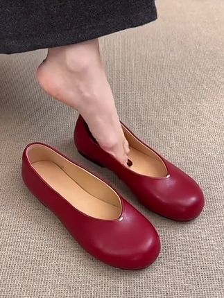 平底红色复古一脚蹬小单鞋女圆头浅口玛丽珍鞋英伦百搭通勤懒人鞋#夏季凉鞋 #便宜又好穿 #穿出高级感 #简约大气 #只做高品质