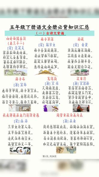 2026年五年级下册语文全册必背知识汇总共26页
#五年级 #五年级语文 #五年级下册
