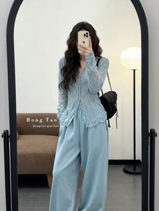 时尚气质女士秋冬季新款薄款小众设计感镂空上衣高腰宽松阔腿裤#简约穿搭 #穿搭分享 #时尚气质穿搭 #甜美穿搭 #韩系穿搭
