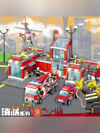 城市消防总局积木拼装玩具男孩子儿童益智拼图消防车房子建筑模型#积木拼装消防车玩具#益智玩具 #启蒙教育