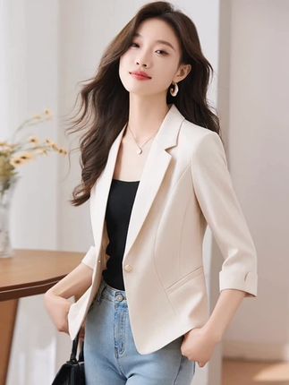 薄款七分袖小西装外套女2025春夏新款小个子短款修身气质西服上衣#西装外套女 #短款修身#小个子西装外套