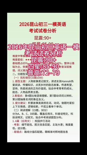2026昆山初三一模英语考试试卷分析#昆山中考#昆山初三一模#昆山家长#昆山初中 #昆山高中