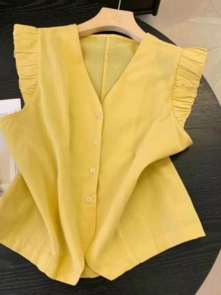 季念2025夏季无袖衬衫女款韩系显瘦小衫飞飞袖小众衬衣V领衬衫女#时尚百搭#上衣