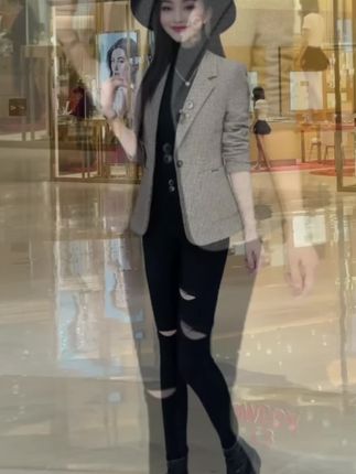 小香风一粒扣2025秋季新款韩版时尚格子气质女士西装外套上衣显瘦#春秋穿搭 #穿出自信穿出美丽 #优雅气质 #时尚减龄穿搭