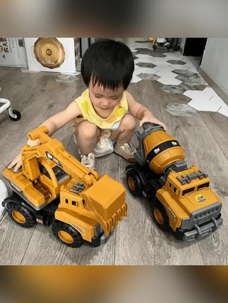 【到手四辆】大号挖掘机搅拌车翻斗车吊车2仿真4滑行5玩具耐摔3-6#挖掘机 #搅拌机 #工程车 #翻斗车 #玩具