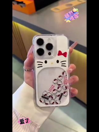 可爱滑片KT猫流沙适用苹果16/15手机壳iPhone13华为pura70#手机壳 #创意手机壳 #闺蜜同款 ##好物推荐🔥 网红同款
