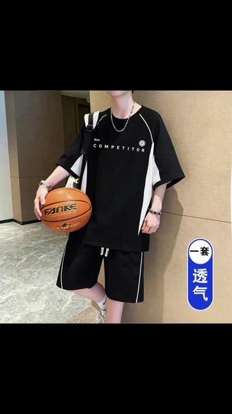 【速干套装】青少年夏季套装宽松拼色短袖短裤初中学生潮流两件套, #青少年潮流穿搭 #夏季速干套装 #拼色短袖短裤 #初中生校服 #学生夏日装备
