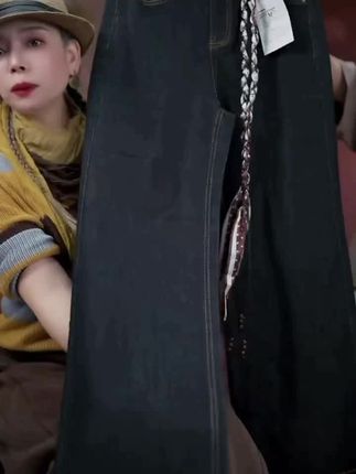 丹宁蓝阔腿牛仔裤女秋季2025新款超火的裤子丝巾腰带潮流直筒裤子