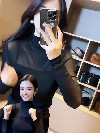 九月好运来#气质女神范儿 #优雅气质 #半高领 #网纱