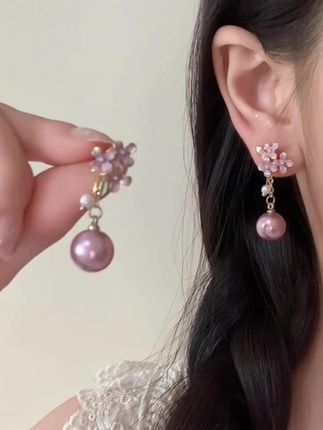这对紫色桂花珠珠耳坠也太戳我的审美了吧#仙女必备 #耳饰分享 #戴出高级感 #新中式耳饰 #性价比超高