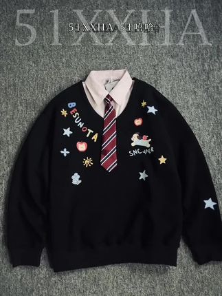 🐶cozyfit穿搭|贴纸印花Polo带领带假两件卫衣 ##学院风穿搭 #假两件卫衣 #秋日韩系穿搭走起 #秋季穿搭cleanfit杀回来了 #秋冬卫衣
