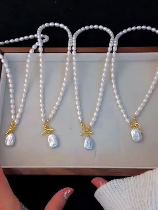 正宗淡水天然珍珠法式方牌吊坠高级感项链女个性小众气质珍珠饰品#饰品#项链 #项链推荐