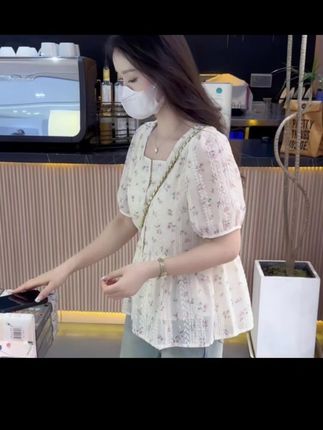 法式甜美碎花衬衫方领2025刺绣夏季新款娃姓短袖显瘦上衣小清新39.9元