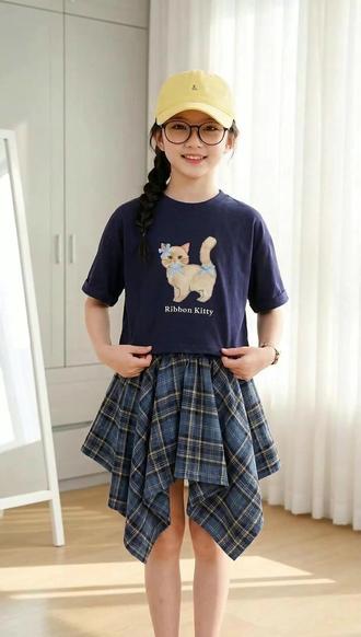 2026新款潮牌女童夏装套装 大童洋气短袖T恤格子裙裤 #女童夏季套装 #女童夏季穿搭 #女童穿搭 #潮童穿搭 #人类幼崽的夏日松弛感穿搭