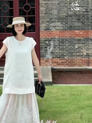 夏季薄款棉麻连衣裙女2025新款假两件长裙显瘦气质超好看蕾丝裙子#夏季穿搭 #出游穿搭 #减龄气质 #棉麻女装 #抖上热门