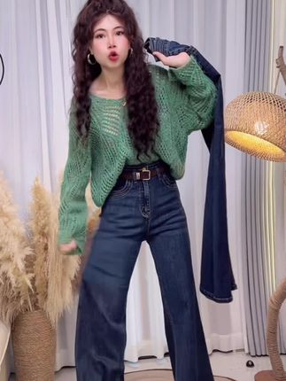 高腰蓝色牛仔裤女2025秋冬新款宽松微喇直筒外穿百搭长裤潮7943#穿出高级感 #牛仔裤 #今日穿搭 #时尚靓点ins #显高显瘦显腿长