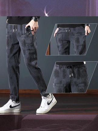 2025潮牌高级感休闲裤男士早秋新款轮胎印提花束脚裤子宽松高弹力#束脚裤 #休闲裤 #宽松裤子 #高弹力裤子 #裤子推荐