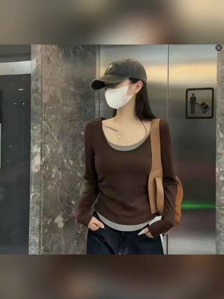 2025秋冬韩版气质撞色假两件修身显瘦洋气百搭简约款打底衫9092#时尚穿搭时尚穿搭时尚 #打底衫搭配 #内搭外穿都好看 @DOU+小助手
