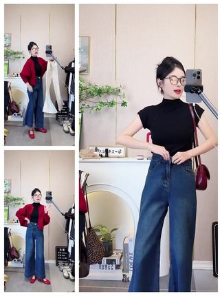 时尚必备!这款秋季高腰牛仔裤小个子复古风女士裤子,搭配拖地裤和阔腿裤设计,轻松打造出优雅复古造型,显瘦又显高,快来试试吧!#秋季穿搭 #复古风格 #高腰牛仔裤
