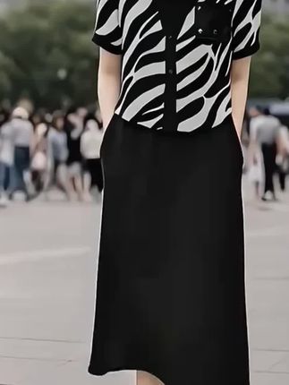 条纹韩版假两件气质连衣裙女夏季新款端庄大气中长款裙子1451#