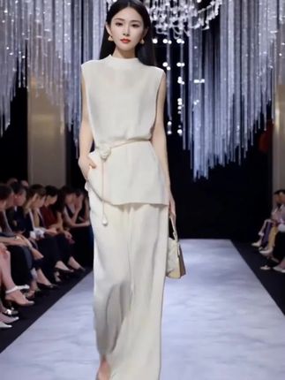 白色休闲背心亚麻套装裤女2025新款夏季高级感小洋装阔腿裤两件套,面料柔软舒适,谁穿谁好看。