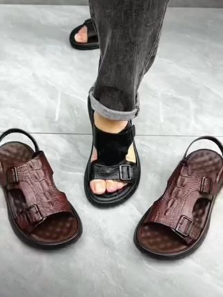 【夏季男士休闲凉鞋2025仿皮透气防滑沙滩鞋两用凉拖鞋】