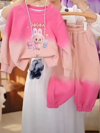 卡通动漫字母拉布布卫衣套装春秋新款洋气女孩时髦休闲两件套